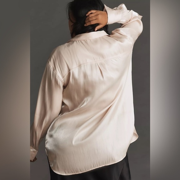 NWT By Anthropologie Silky Iridescent Buttondown Shirt - Picture 4 of 11